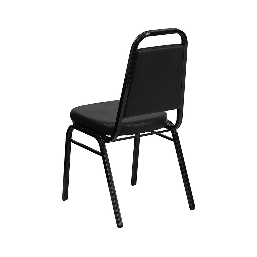 Trapezoidal Back Stacking Banquet Chair in Black Vinyl - Black Frame