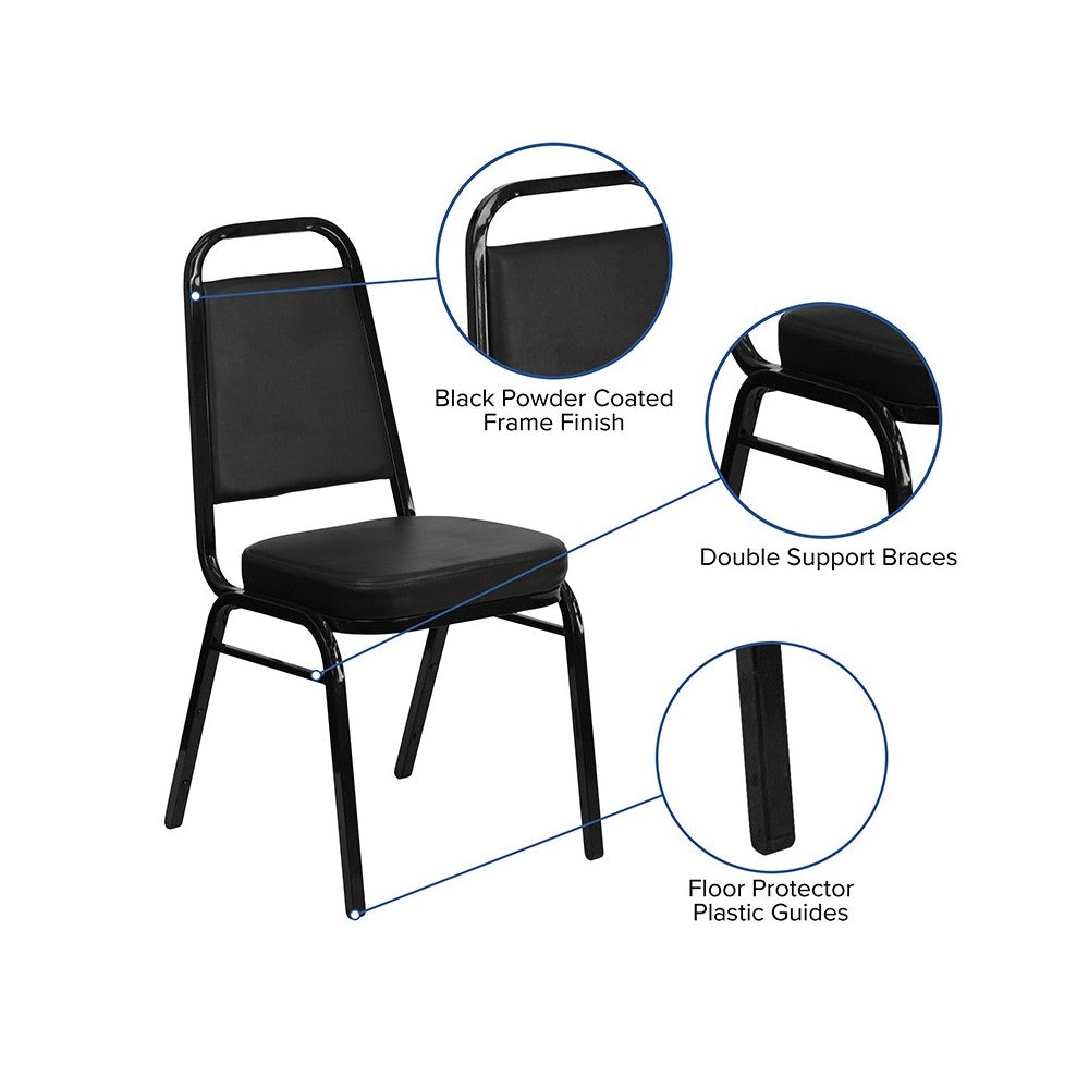 Trapezoidal Back Stacking Banquet Chair in Black Vinyl - Black Frame