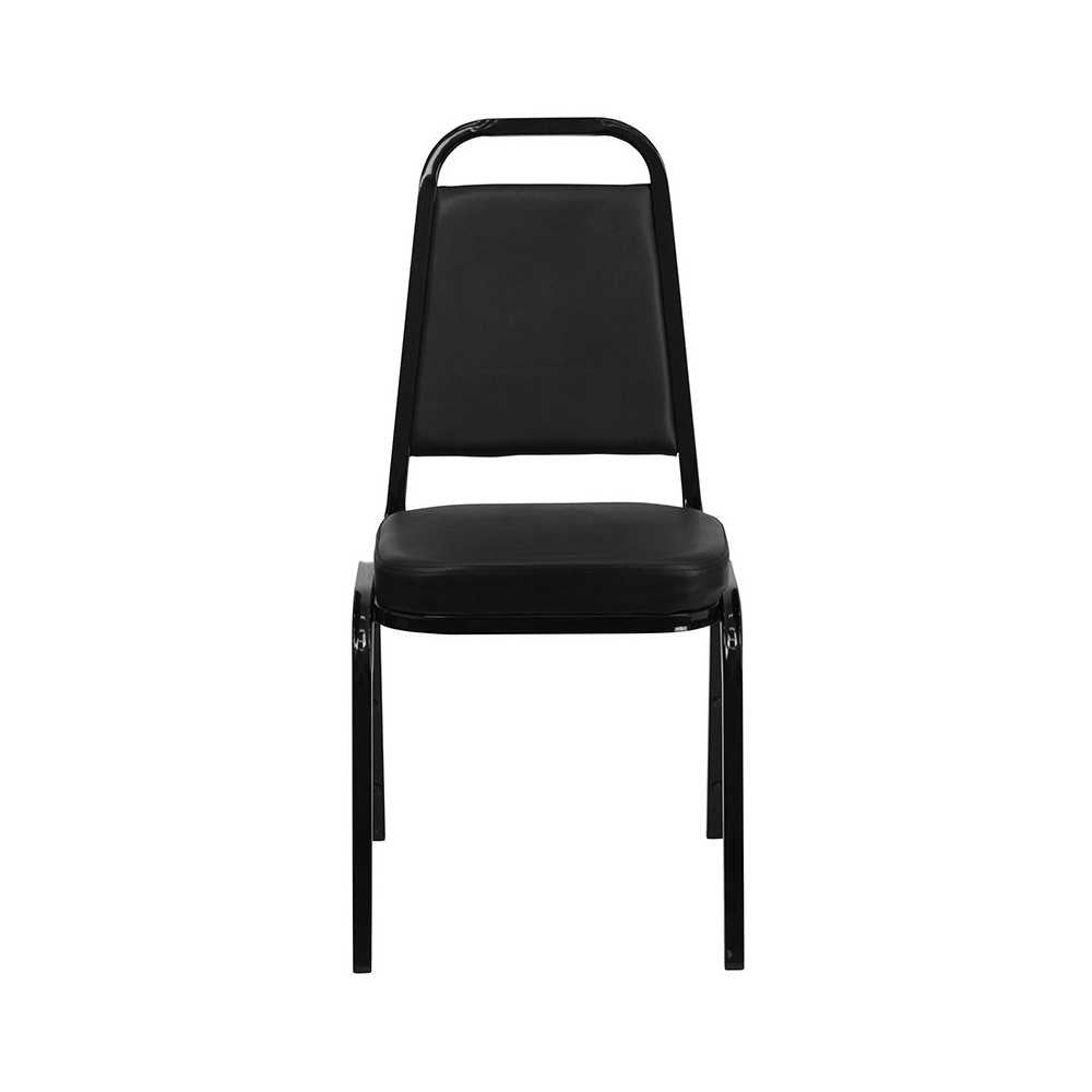 Trapezoidal Back Stacking Banquet Chair in Black Vinyl - Black Frame