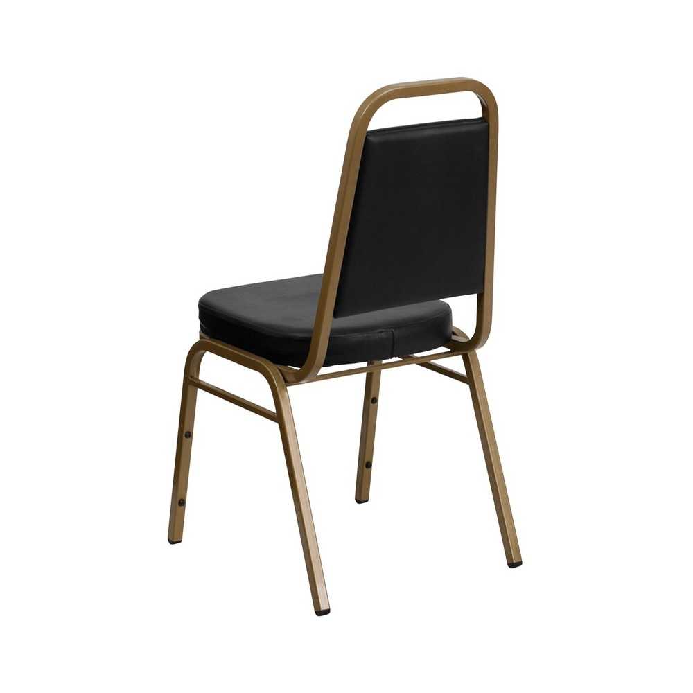 Trapezoidal Back Stacking Banquet Chair in Black Vinyl - Gold Frame