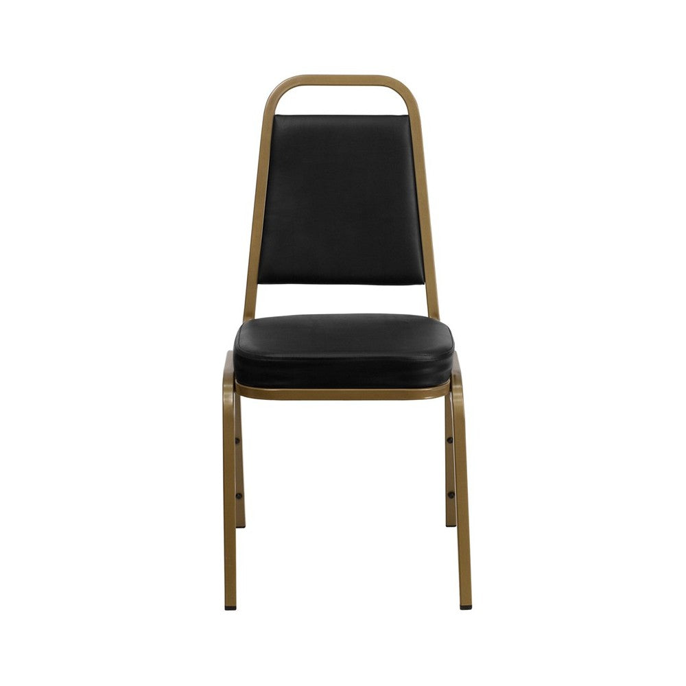 Trapezoidal Back Stacking Banquet Chair in Black Vinyl - Gold Frame