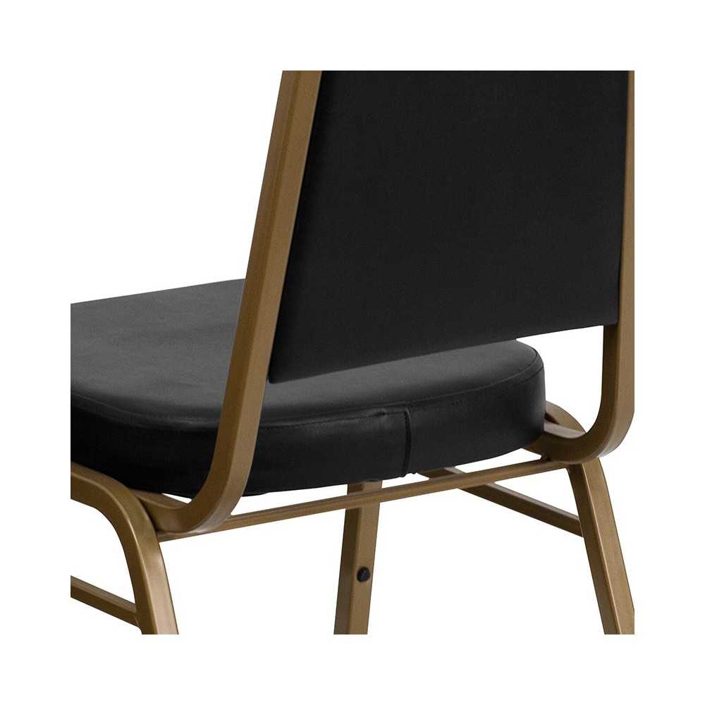 Trapezoidal Back Stacking Banquet Chair in Black Vinyl - Gold Frame