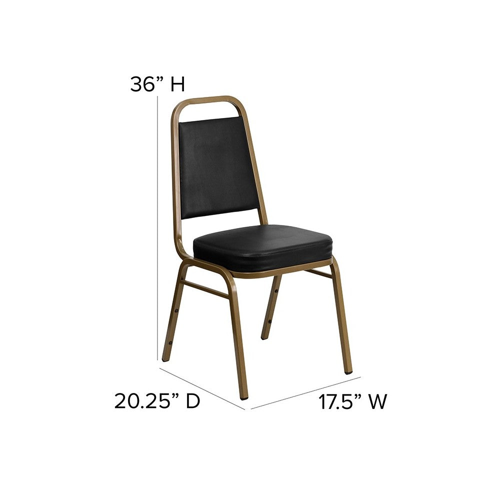 Trapezoidal Back Stacking Banquet Chair in Black Vinyl - Gold Frame