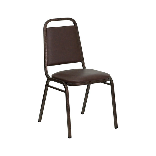 Trapezoidal Back Stacking Banquet Chair in Brown Vinyl - Copper Vein Frame