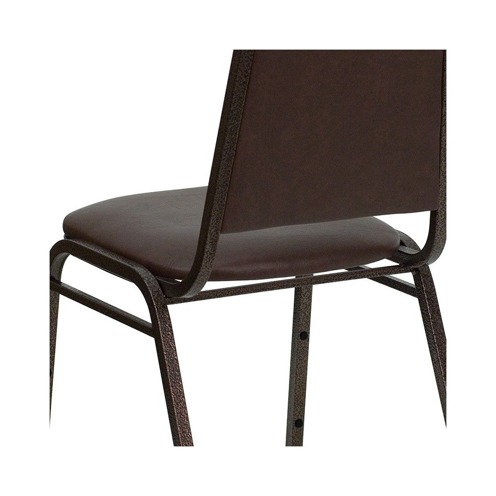 Trapezoidal Back Stacking Banquet Chair in Brown Vinyl - Copper Vein Frame