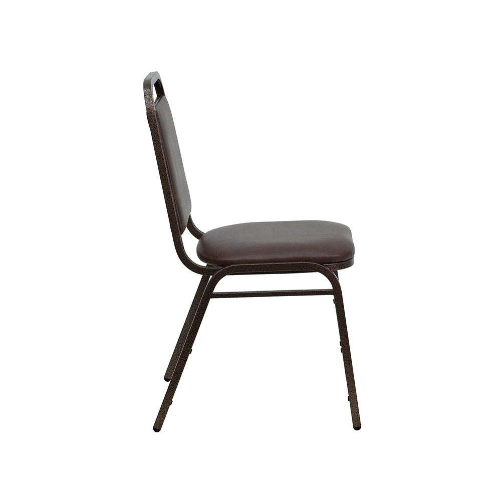 Trapezoidal Back Stacking Banquet Chair in Brown Vinyl - Copper Vein Frame