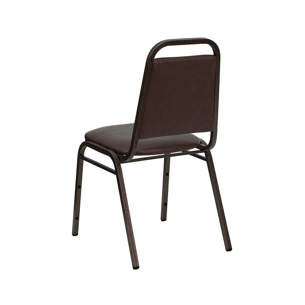 Trapezoidal Back Stacking Banquet Chair in Brown Vinyl - Copper Vein Frame