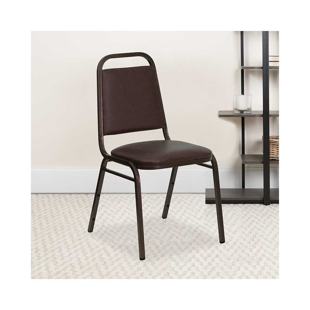 Trapezoidal Back Stacking Banquet Chair in Brown Vinyl - Copper Vein Frame