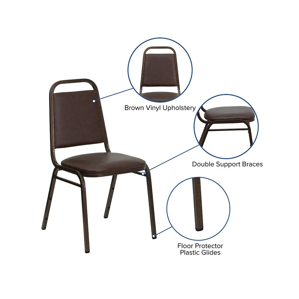 Trapezoidal Back Stacking Banquet Chair in Brown Vinyl - Copper Vein Frame
