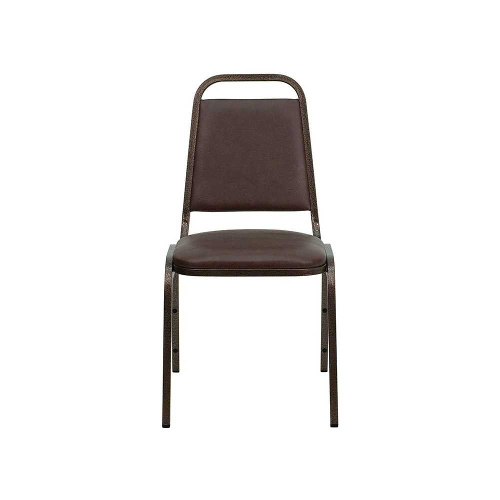 Trapezoidal Back Stacking Banquet Chair in Brown Vinyl - Copper Vein Frame