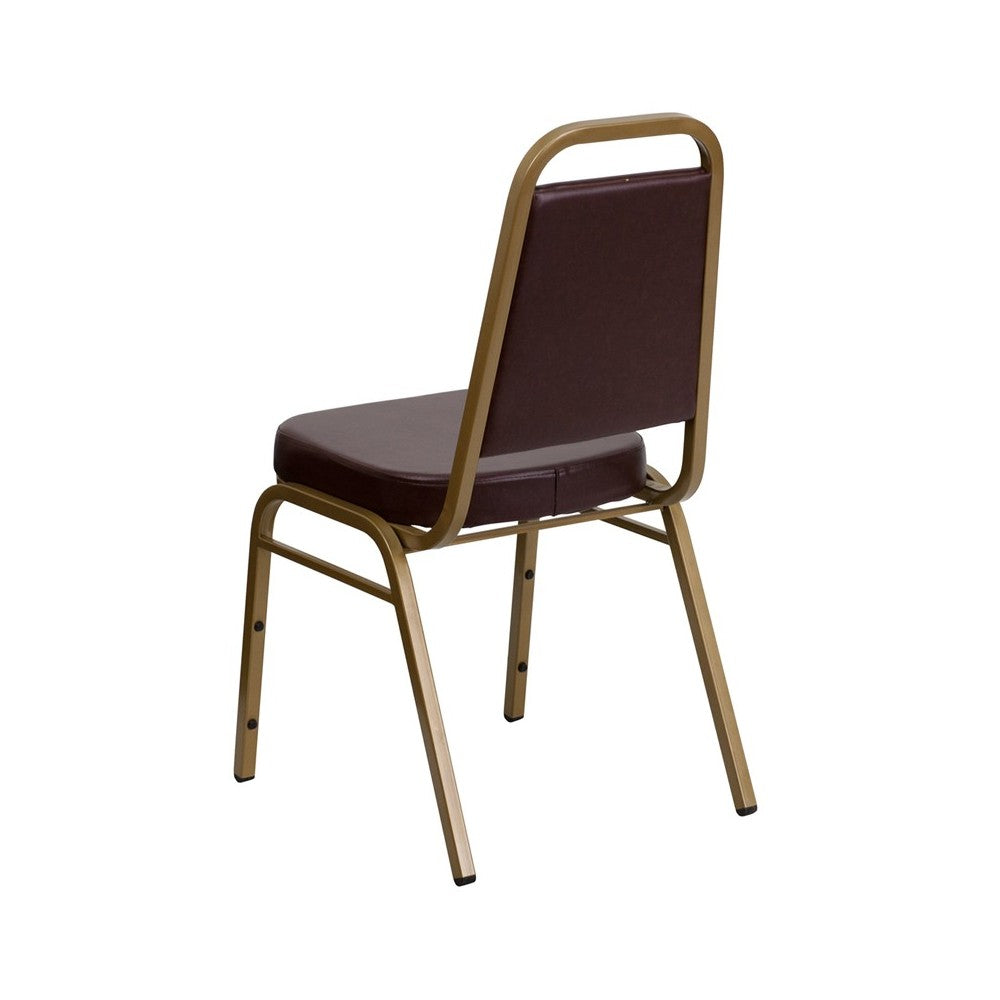 Trapezoidal Back Stacking Banquet Chair in Brown Vinyl - Gold Frame