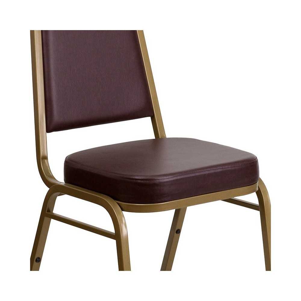Trapezoidal Back Stacking Banquet Chair in Brown Vinyl - Gold Frame