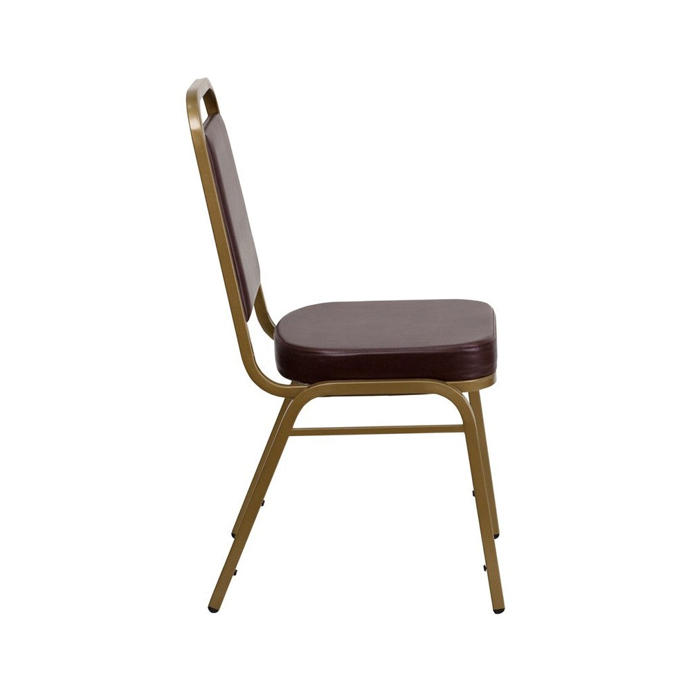 Trapezoidal Back Stacking Banquet Chair in Brown Vinyl - Gold Frame