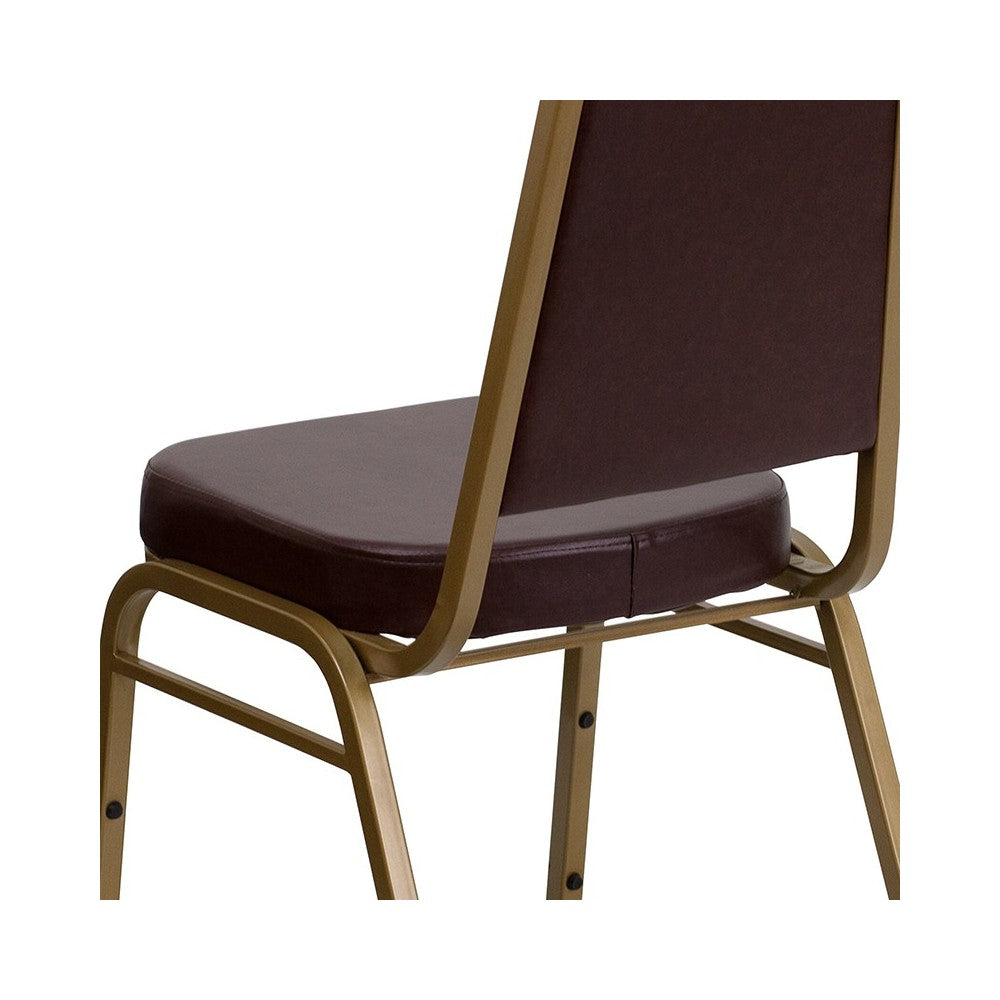 Trapezoidal Back Stacking Banquet Chair in Brown Vinyl - Gold Frame