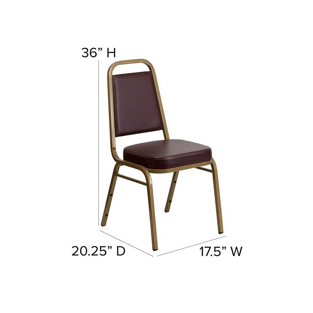 Trapezoidal Back Stacking Banquet Chair in Brown Vinyl - Gold Frame