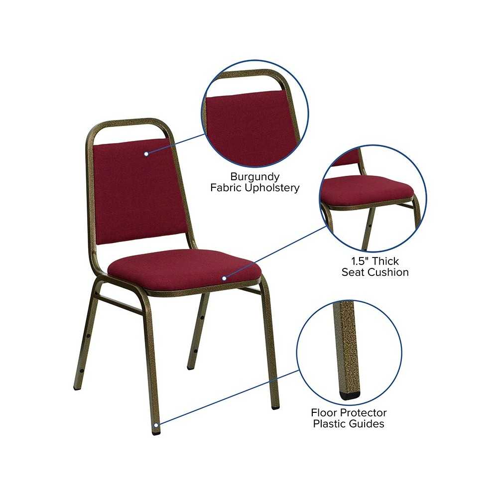 Trapezoidal Back Stacking Banquet Chair in Burgundy Fabric - Gold Vein Frame