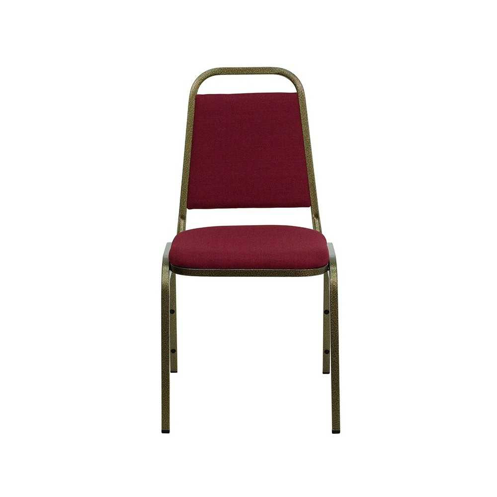 Trapezoidal Back Stacking Banquet Chair in Burgundy Fabric - Gold Vein Frame
