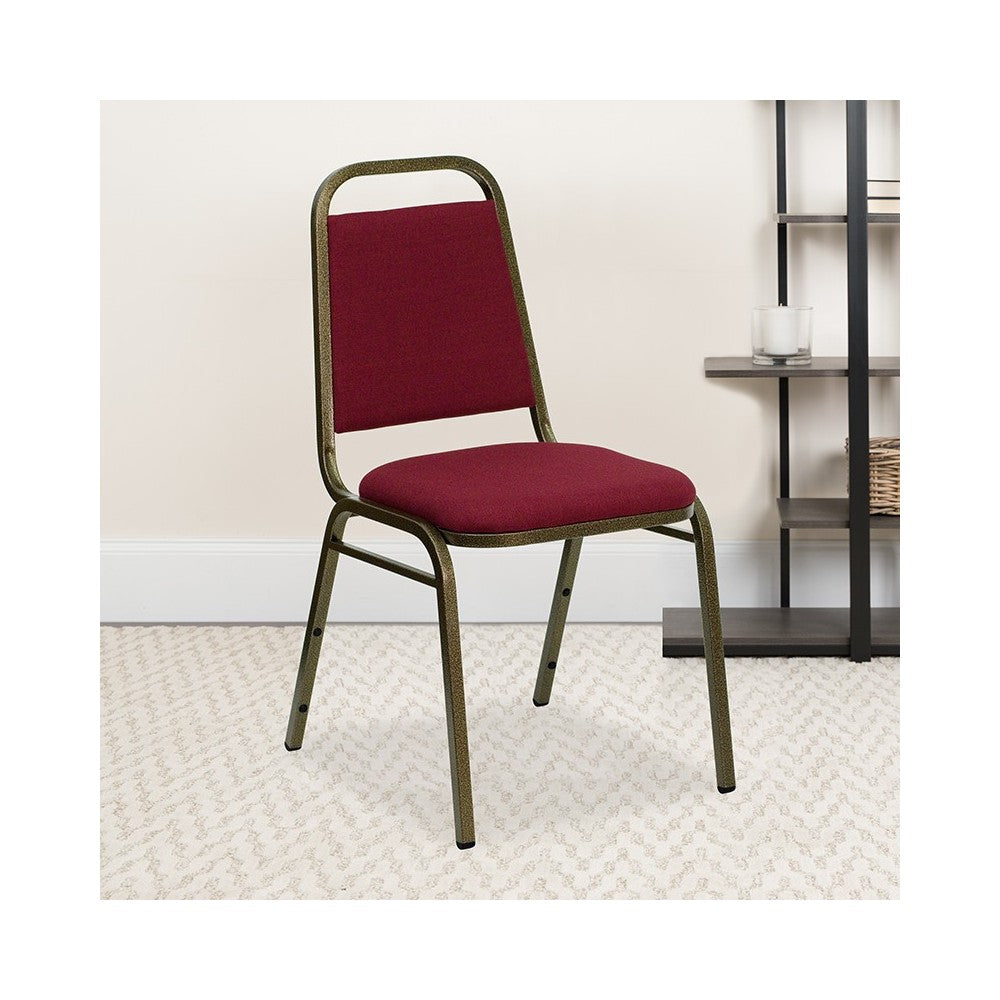 Trapezoidal Back Stacking Banquet Chair in Burgundy Fabric - Gold Vein Frame
