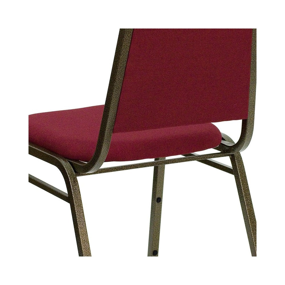 Trapezoidal Back Stacking Banquet Chair in Burgundy Fabric - Gold Vein Frame