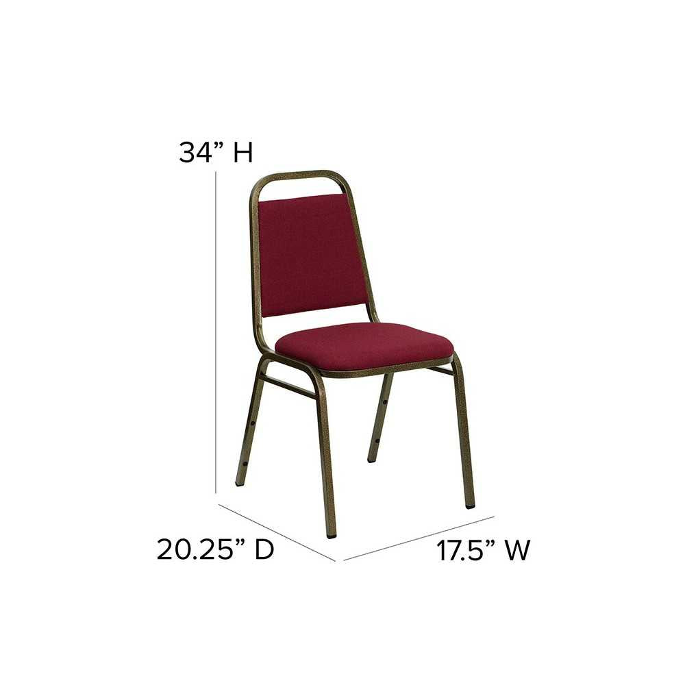 Trapezoidal Back Stacking Banquet Chair in Burgundy Fabric - Gold Vein Frame
