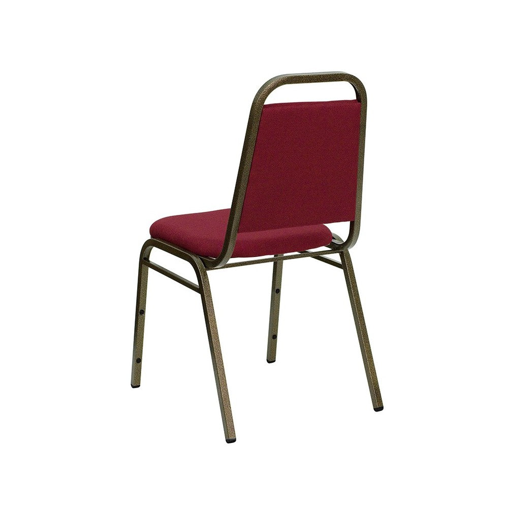 Trapezoidal Back Stacking Banquet Chair in Burgundy Fabric - Gold Vein Frame