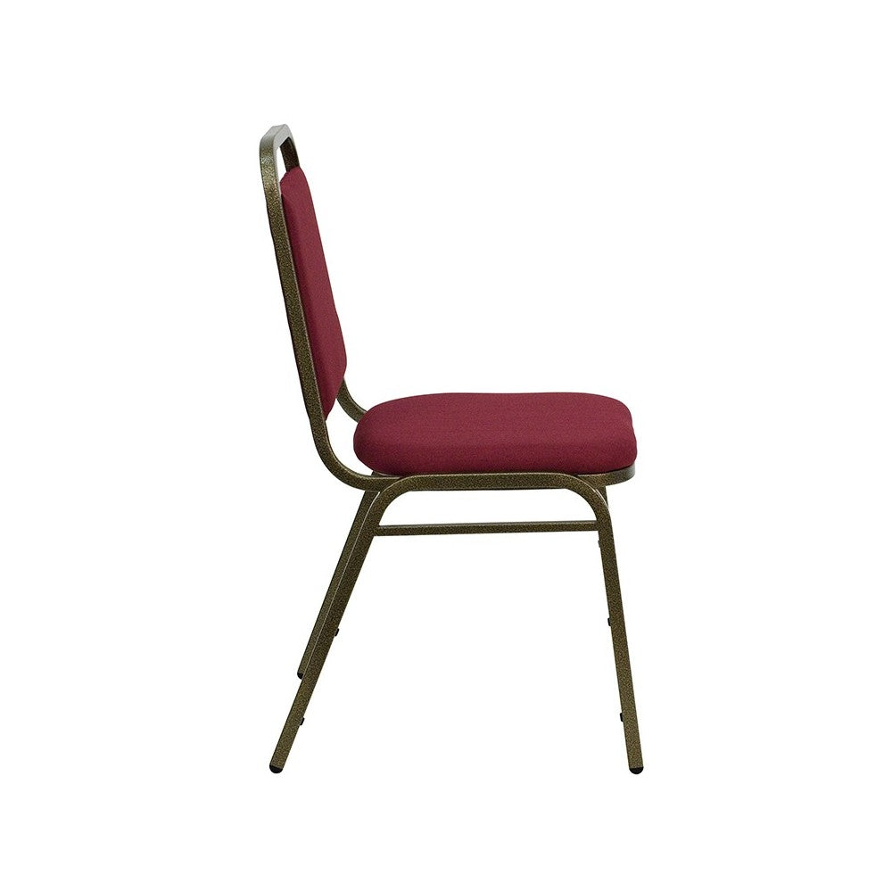 Trapezoidal Back Stacking Banquet Chair in Burgundy Fabric - Gold Vein Frame