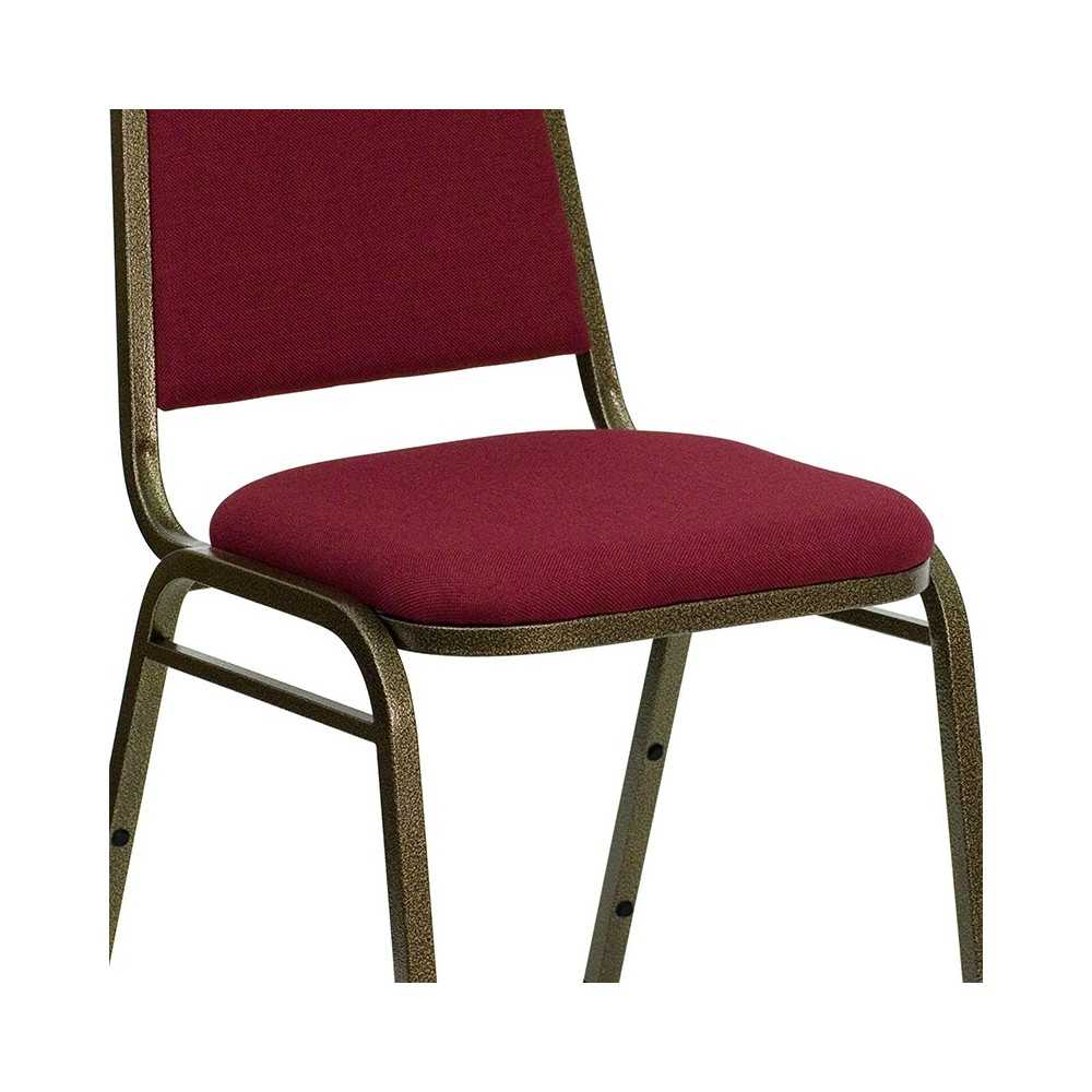 Trapezoidal Back Stacking Banquet Chair in Burgundy Fabric - Gold Vein Frame