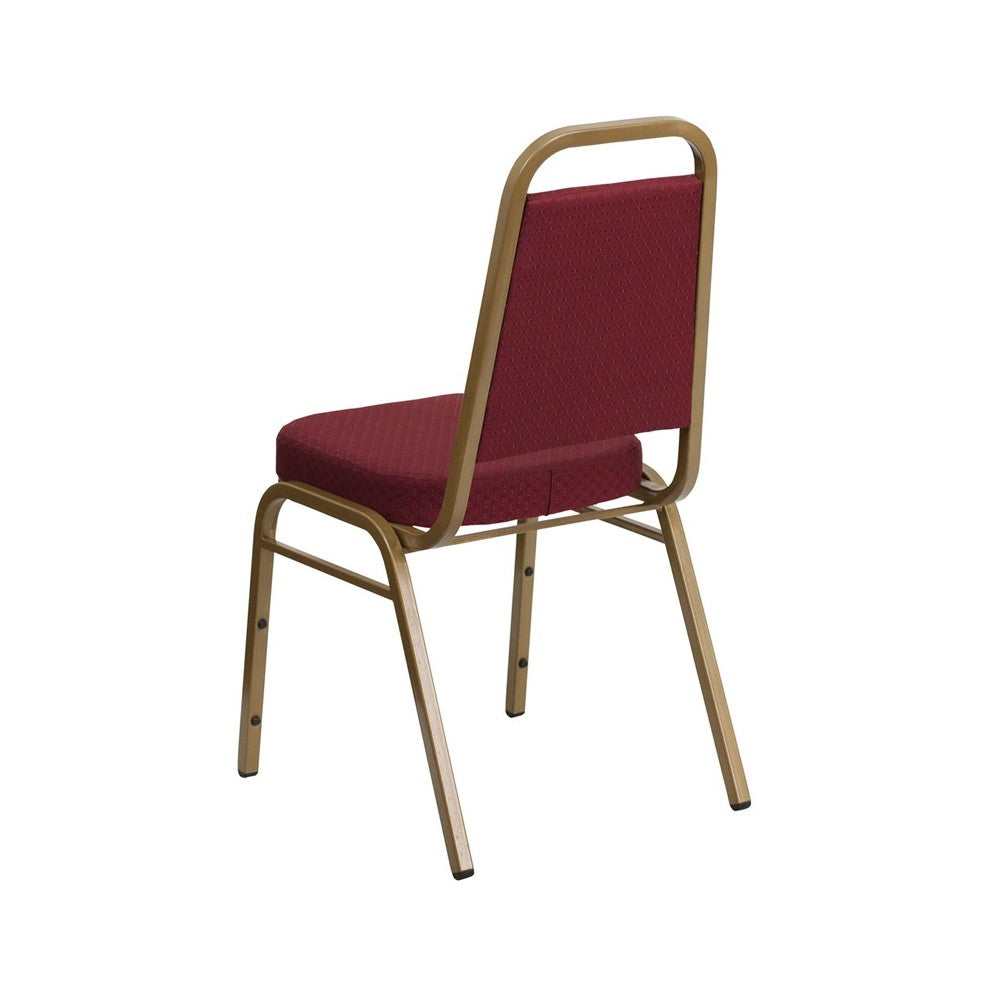 Trapezoidal Back Stacking Banquet Chair in Burgundy Patterned Fabric - Gold Frame