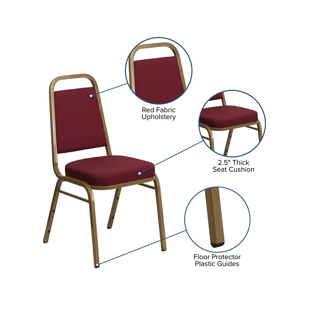 Trapezoidal Back Stacking Banquet Chair in Burgundy Patterned Fabric - Gold Frame