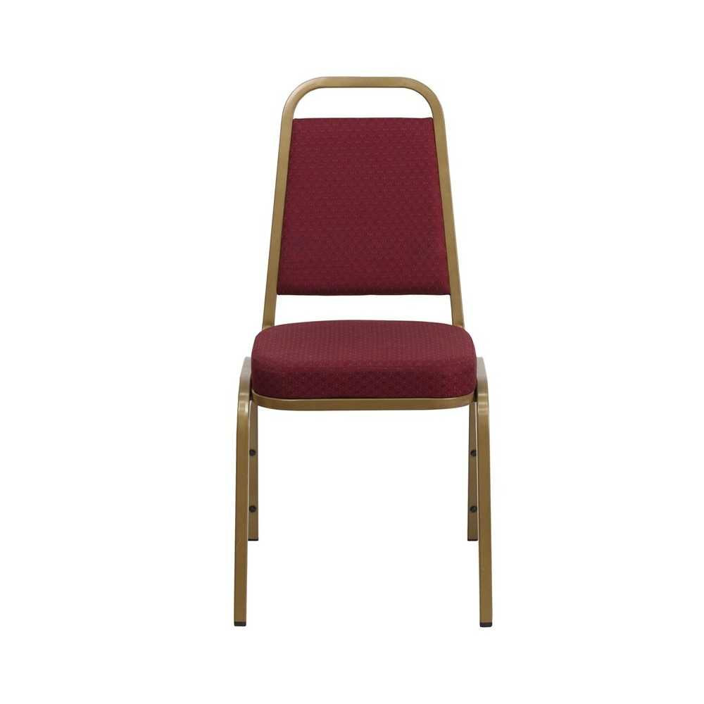 Trapezoidal Back Stacking Banquet Chair in Burgundy Patterned Fabric - Gold Frame