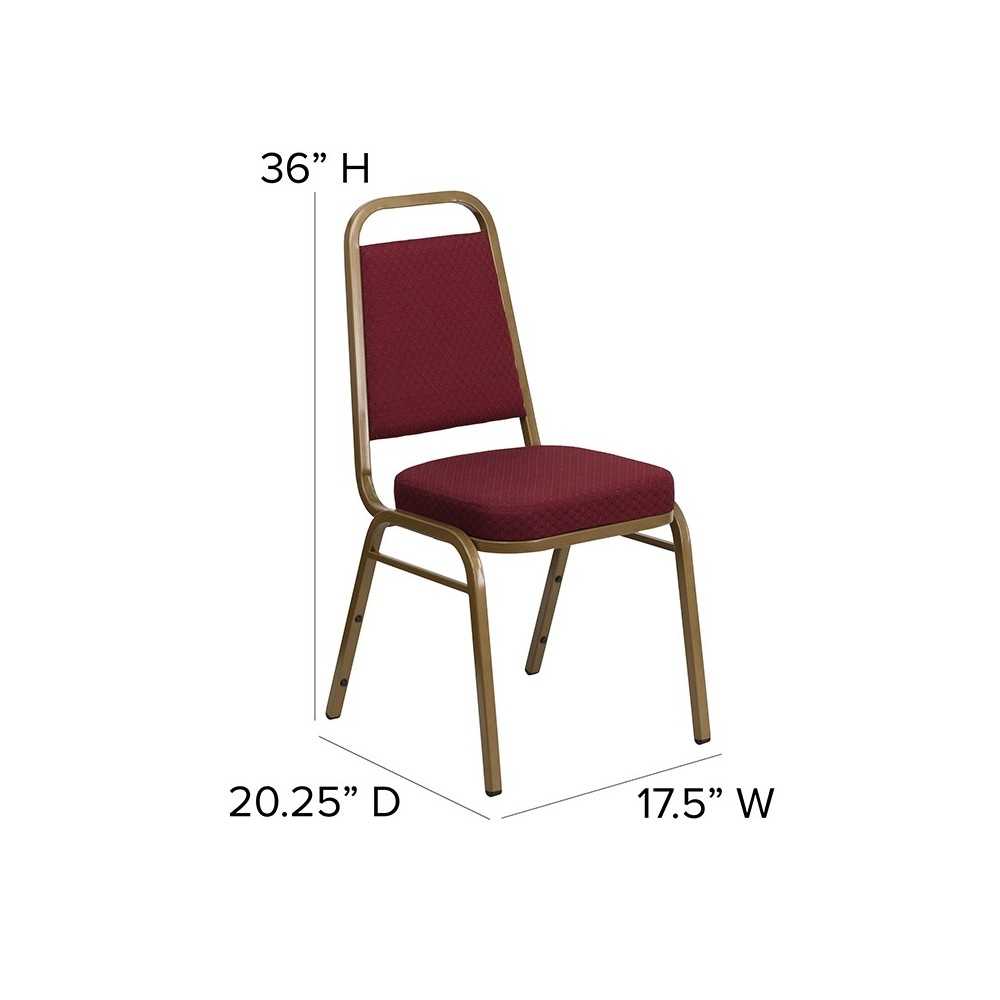 Trapezoidal Back Stacking Banquet Chair in Burgundy Patterned Fabric - Gold Frame