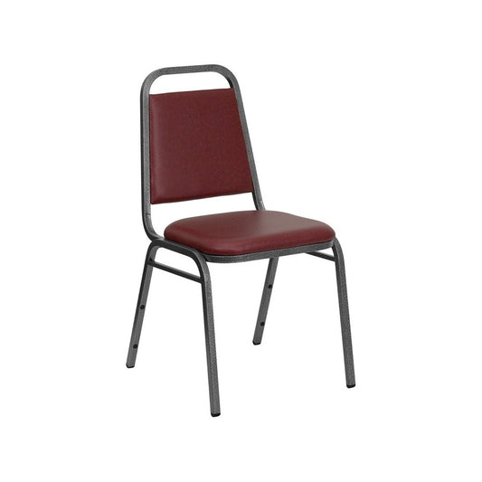 Trapezoidal Back Stacking Banquet Chair in Burgundy Vinyl - Silver Vein Frame