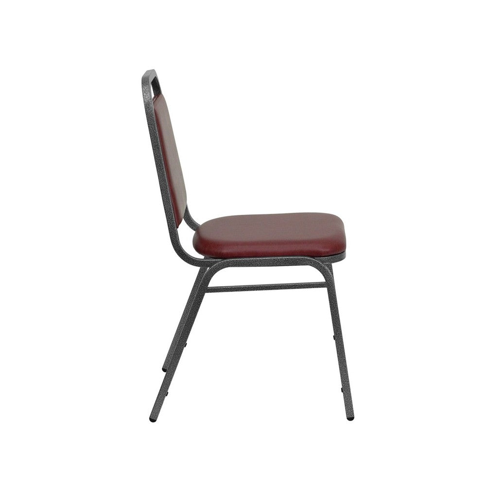 Trapezoidal Back Stacking Banquet Chair in Burgundy Vinyl - Silver Vein Frame