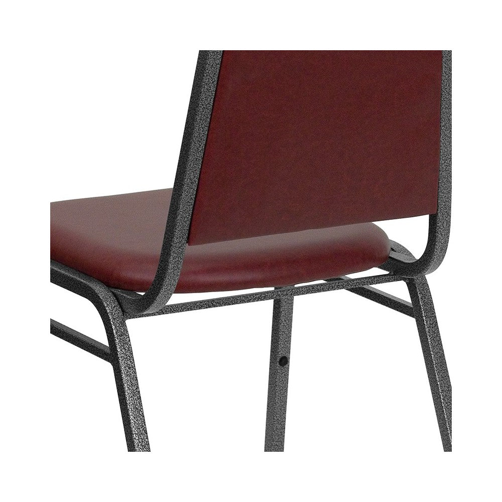 Trapezoidal Back Stacking Banquet Chair in Burgundy Vinyl - Silver Vein Frame