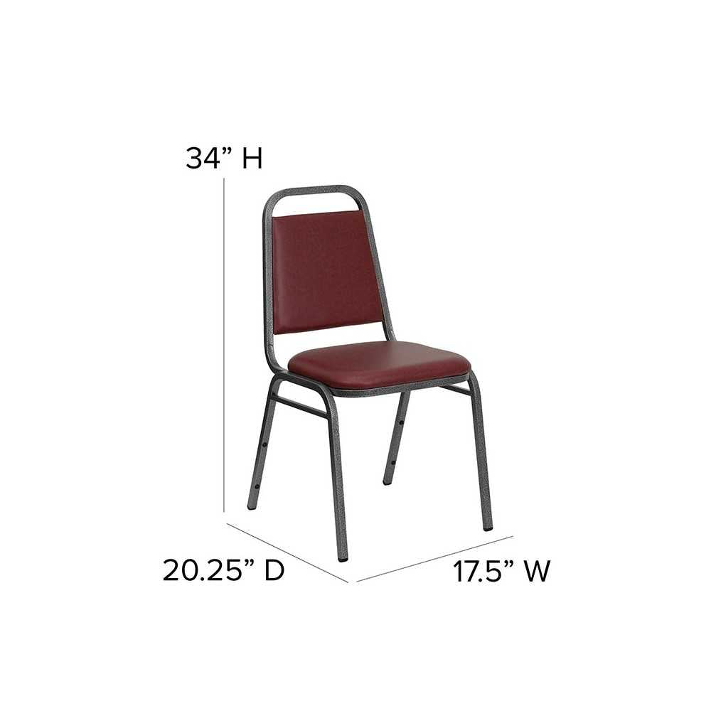 Trapezoidal Back Stacking Banquet Chair in Burgundy Vinyl - Silver Vein Frame