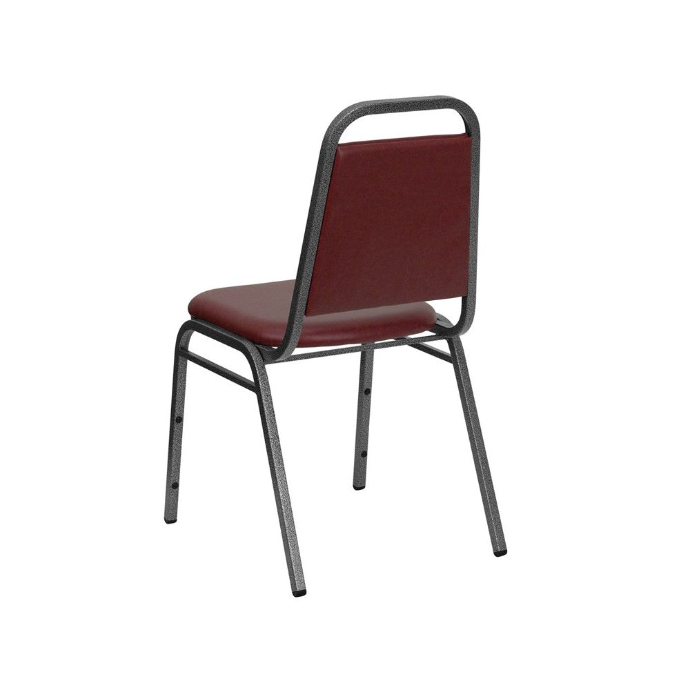 Trapezoidal Back Stacking Banquet Chair in Burgundy Vinyl - Silver Vein Frame