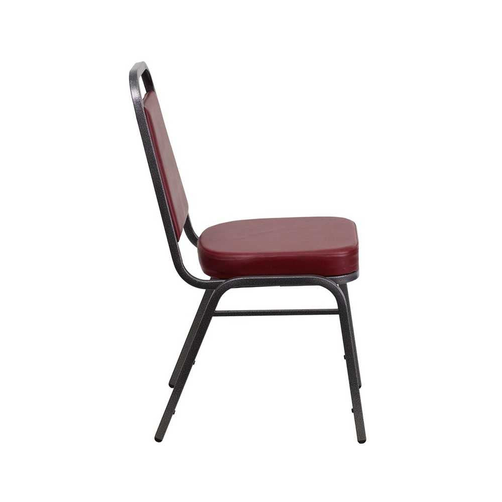 Trapezoidal Back Stacking Banquet Chair in Burgundy Vinyl - Silver Vein Frame