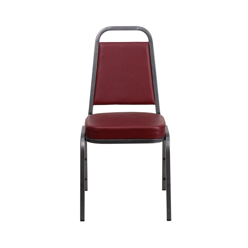 Trapezoidal Back Stacking Banquet Chair in Burgundy Vinyl - Silver Vein Frame