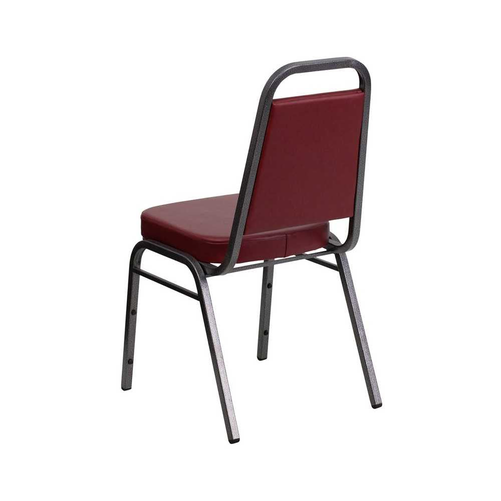 Trapezoidal Back Stacking Banquet Chair in Burgundy Vinyl - Silver Vein Frame