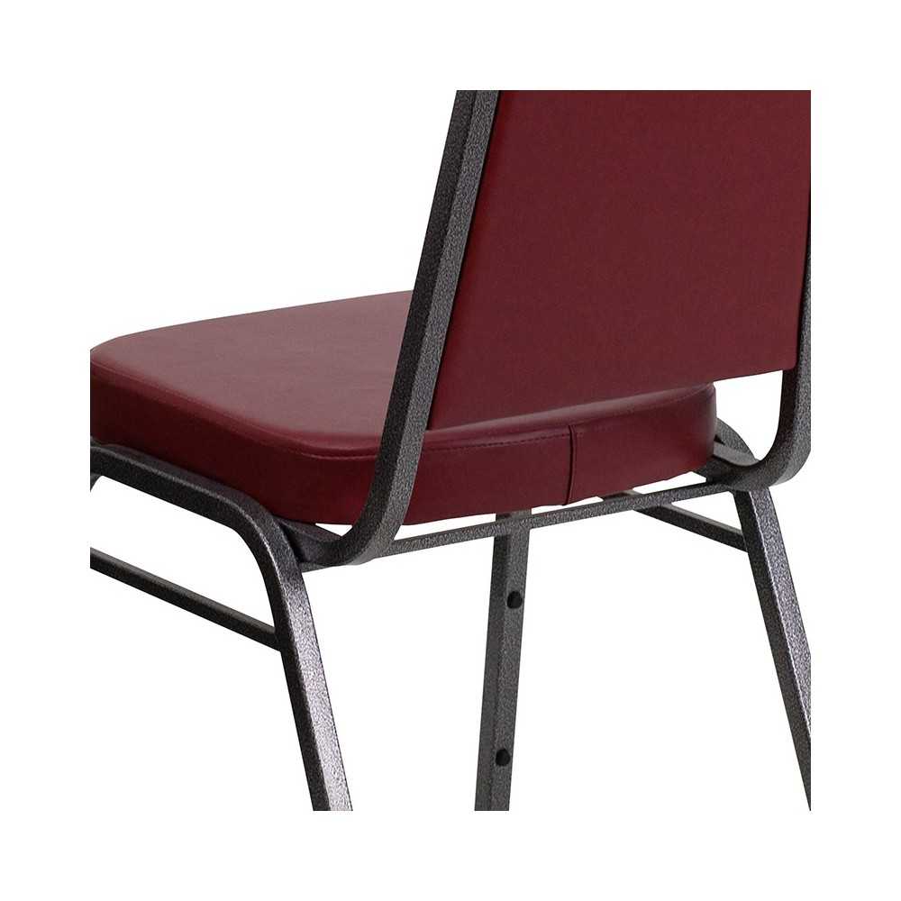 Trapezoidal Back Stacking Banquet Chair in Burgundy Vinyl - Silver Vein Frame