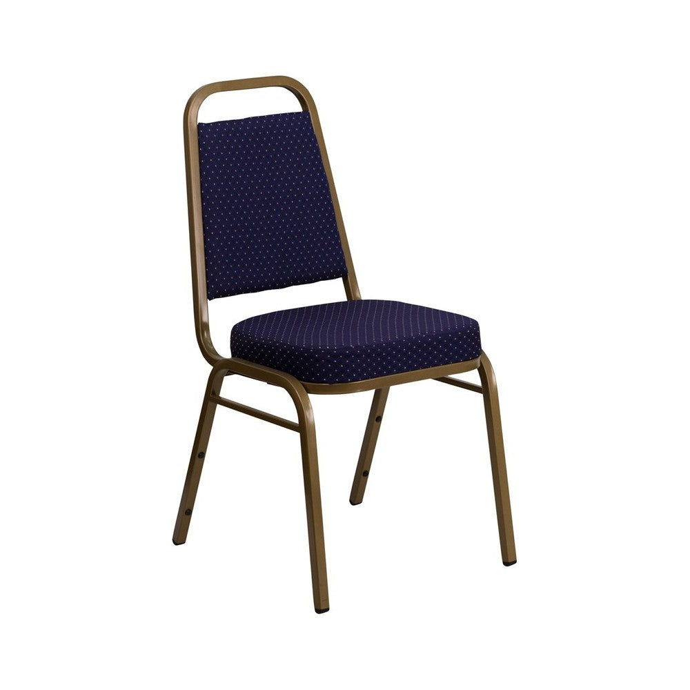 Trapezoidal Back Stacking Banquet Chair in Navy Patterned Fabric - Gold Frame