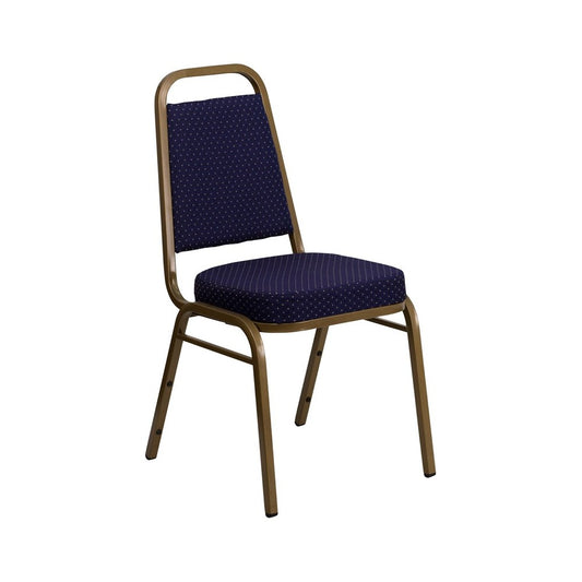 Trapezoidal Back Stacking Banquet Chair in Navy Patterned Fabric - Gold Frame