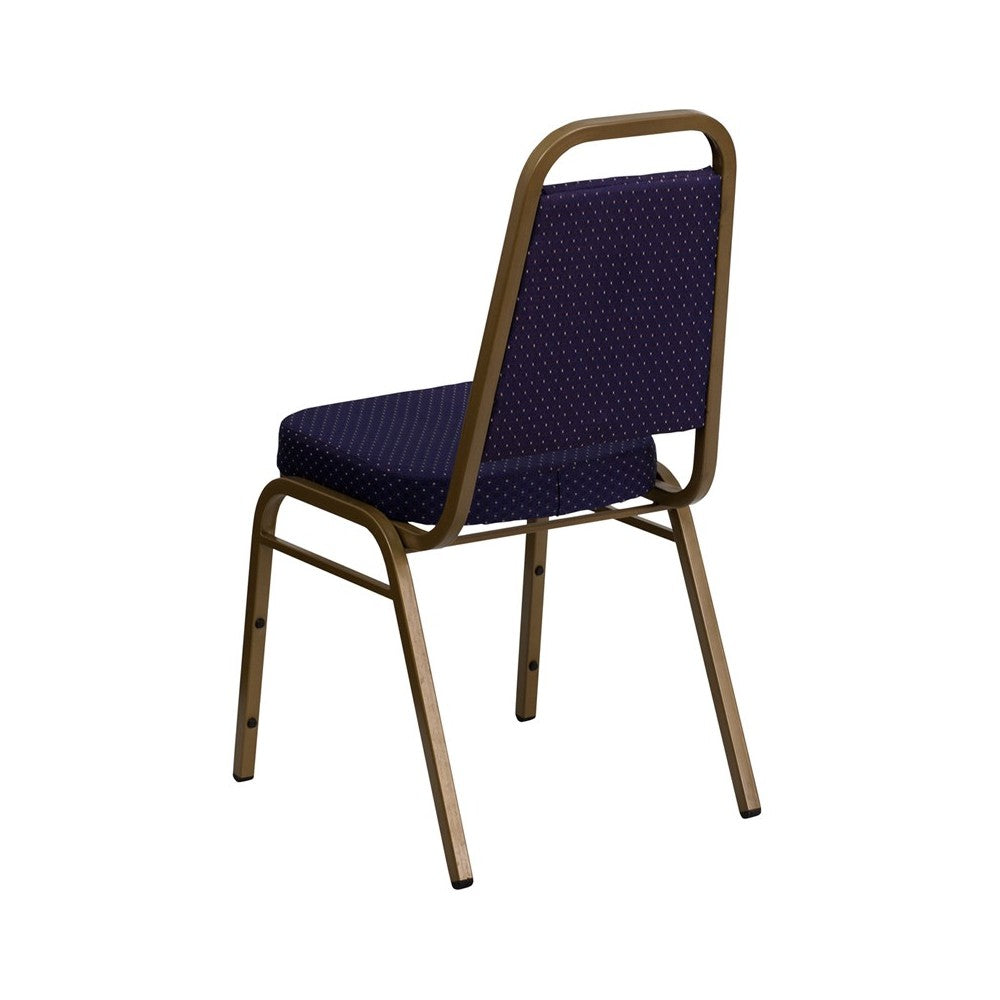 Trapezoidal Back Stacking Banquet Chair in Navy Patterned Fabric - Gold Frame