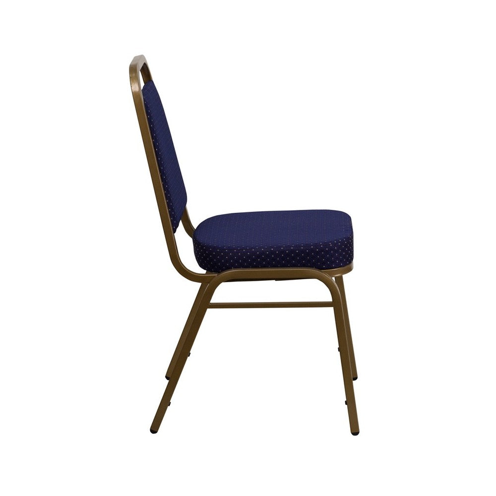 Trapezoidal Back Stacking Banquet Chair in Navy Patterned Fabric - Gold Frame