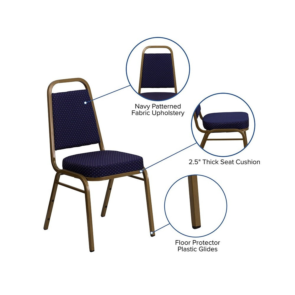 Trapezoidal Back Stacking Banquet Chair in Navy Patterned Fabric - Gold Frame