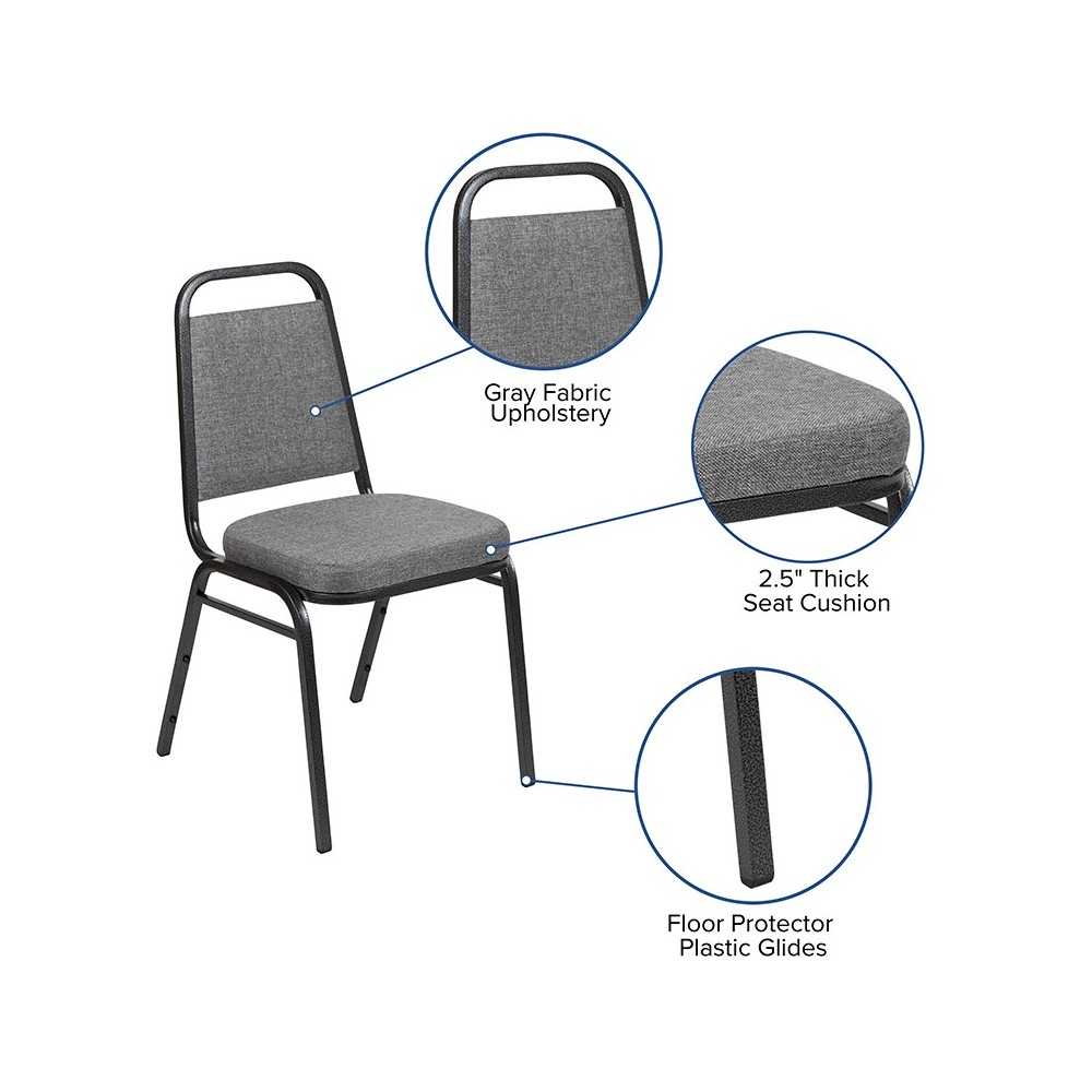 Trapezoidal Back Stacking Banquet Chair with 2.5" Thick Seat in Gray Fabric - Silver Vein Frame