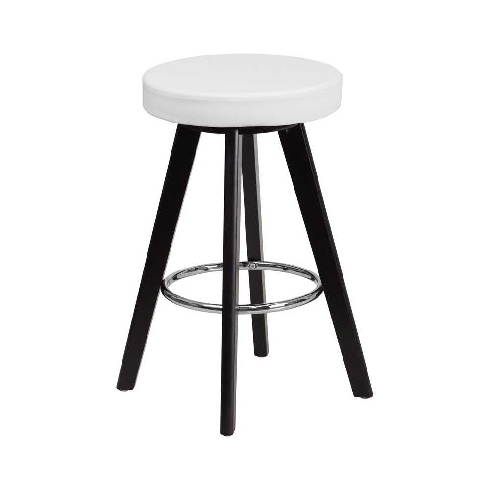 Trenton Series 24'' High Contemporary Cappuccino Wood Counter Height Stool with White Vinyl Seat