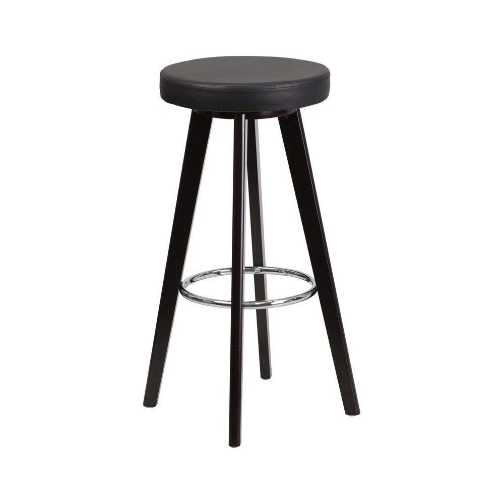 Trenton Series 29'' High Contemporary Cappuccino Wood Barstool with Black Vinyl Seat