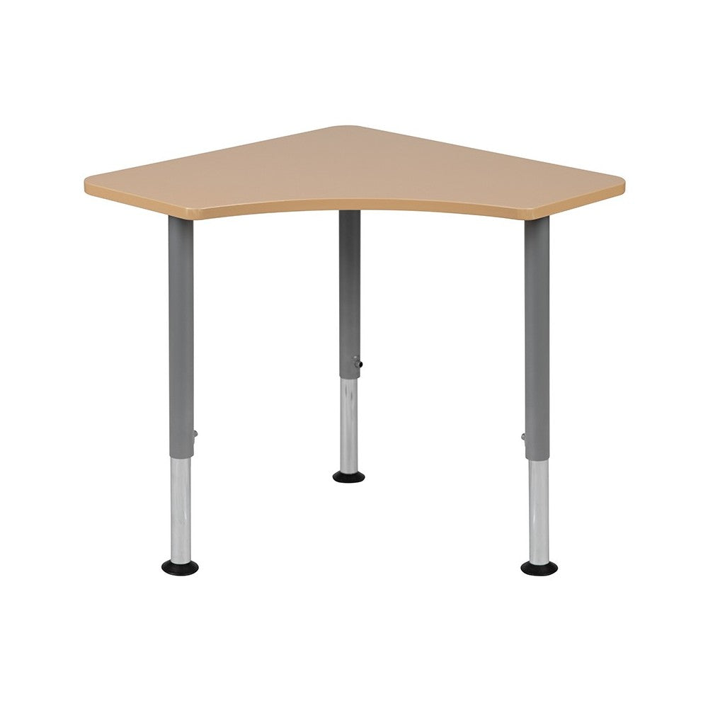 Triangular Natural Collaborative Student Desk (Adjustable from 22.3" to 34") - Home and Classroom