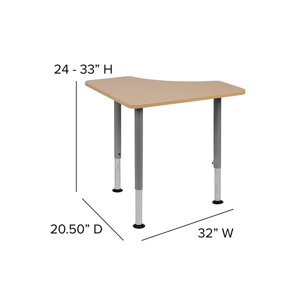 Triangular Natural Collaborative Student Desk (Adjustable from 22.3" to 34") - Home and Classroom